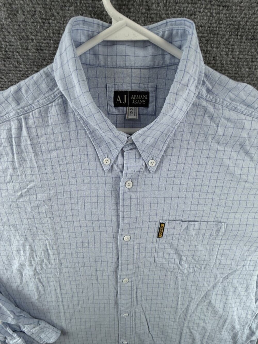 Armani Lightweight Flannel All Cotton Misura 2XL Check Button-Down Blue Mens